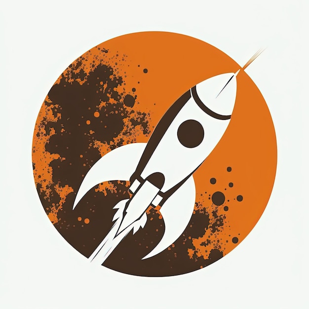 Logoillustration, Rakete im orangefarbenen Kreis, weißer Hintergrund. Generative KI