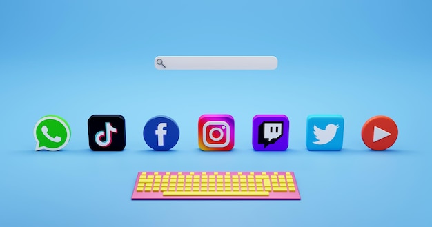 Logos de mídia social com teclado e navegador