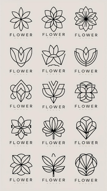 Logos de flores geométricas lineales con trazos editables Formas abstractas Elementos del logotipo