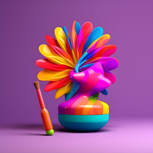 Logotipo 3D vibrante de suministros de maquillaje sobre fondo púrpura