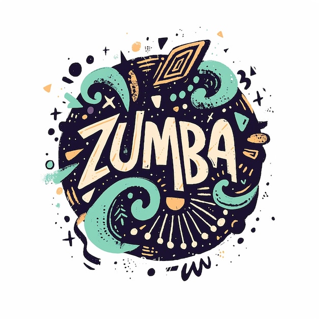 Un logotipo abstracto colorido para Zumba El logotipo es un círculo con un patrón de remolino y la palabra Zumba escrita en una fuente artística en negrita El diseño transmite una sensación de energía y movimiento