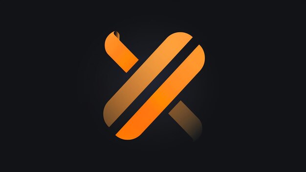 Logotipo abstracto con líneas naranjas y marrones que forman una forma de X sobre un fondo negro