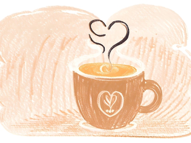 un logotipo acogedor con una taza de café y vapor que forma un corazón que simboliza el amor por el café