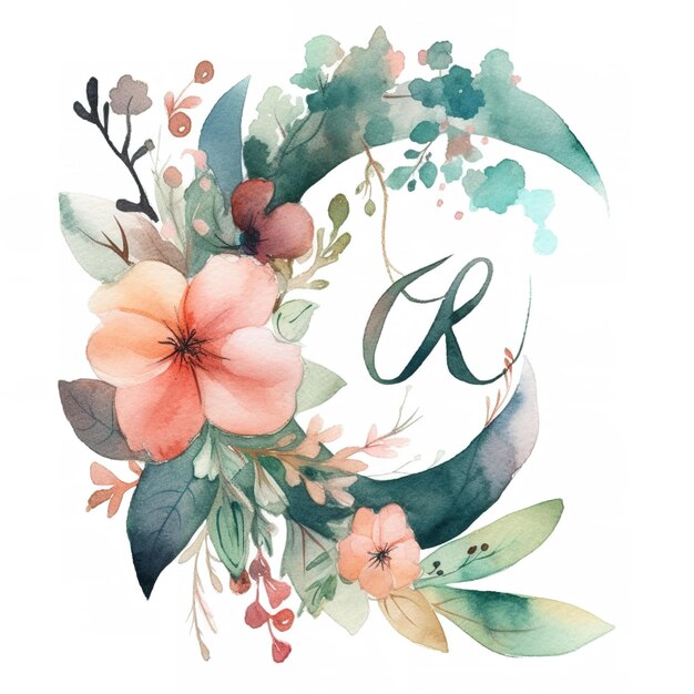 Foto logotipo de acuarela con arreglo mínimo de flores y hojas.