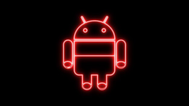 El logotipo de Android de neón en un fondo negro