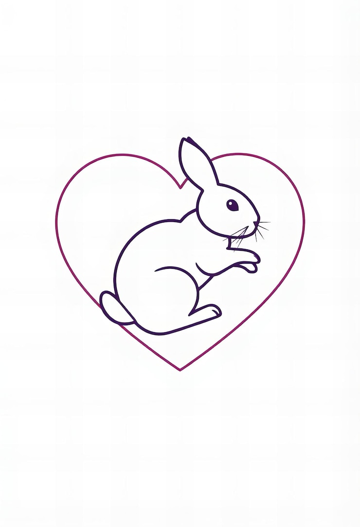 Foto logotipo de arte de línea simple de conejo dentro de corazón contorno de logotipo para sitio web sobre conejos y amor