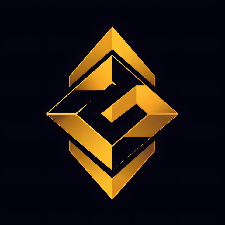 Foto logotipo de artes creativas con una fuente de triángulo dorado y negro sobre un fondo negro