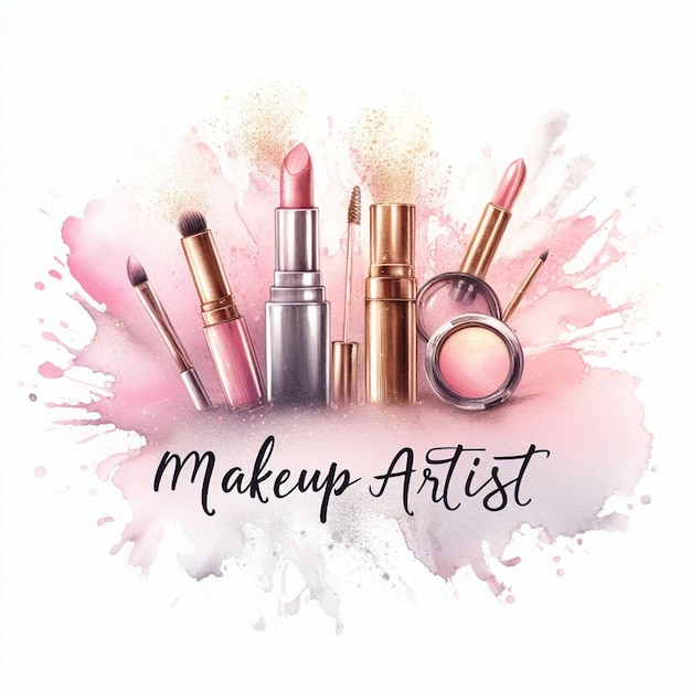 Foto el logotipo del artista de maquillaje gráfico en ombre acuarela salpicaduras de fondo blanco