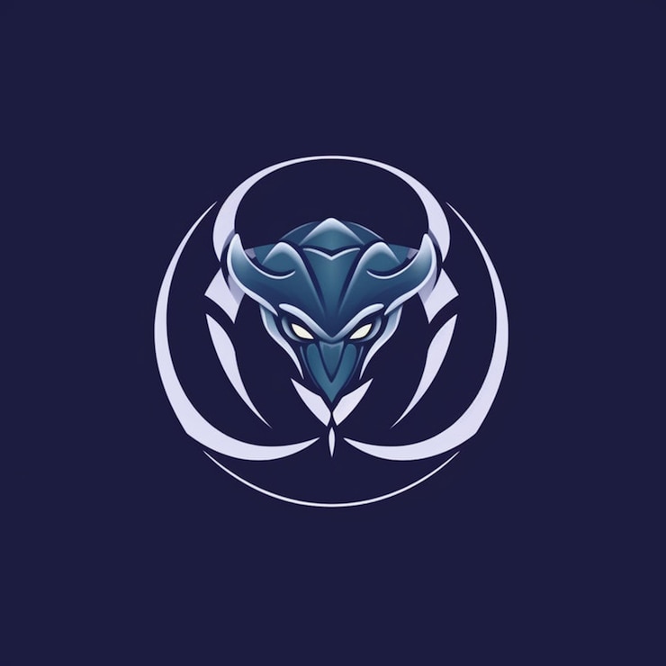 Foto un logotipo azul y blanco con una cabeza de dragón en él