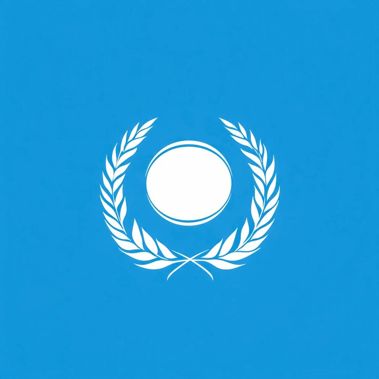 un logotipo azul y blanco con un círculo en el medio