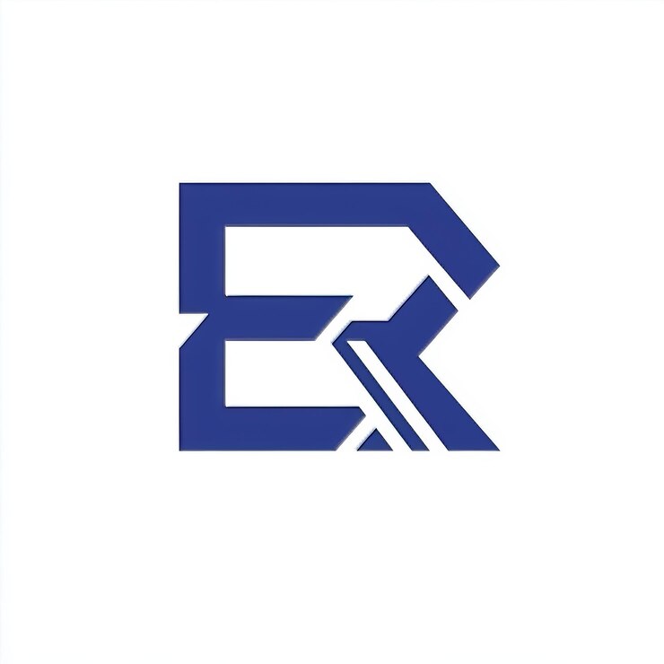 Foto un logotipo azul y blanco con una e en él