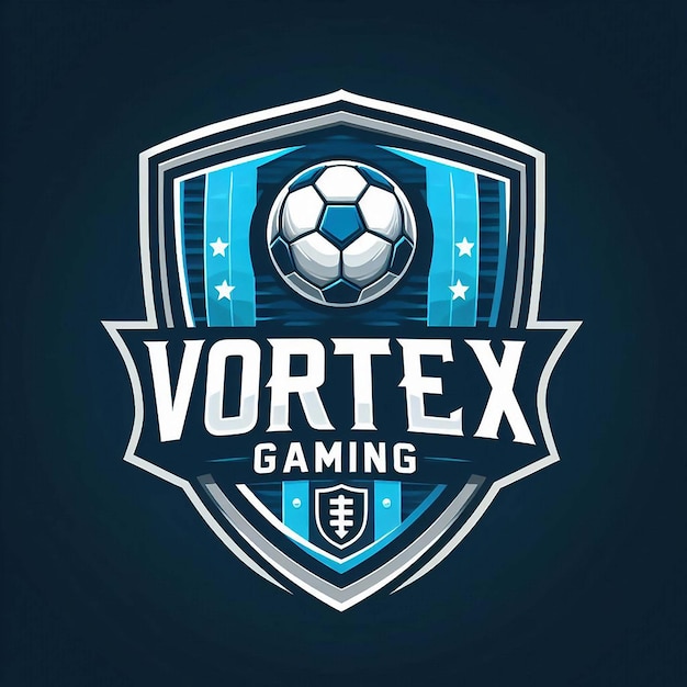 un logotipo azul y blanco para un juego de fútbol
