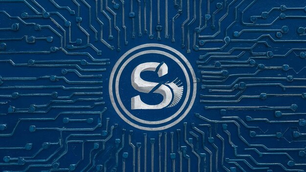 un logotipo azul y blanco con la letra s