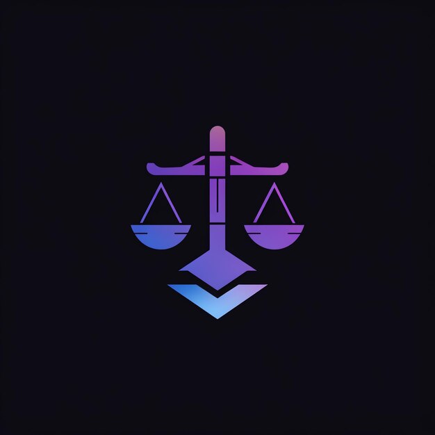 Foto un logotipo azul y púrpura con dos escalas de justicia