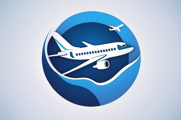 Logotipo azul de viaje y avión