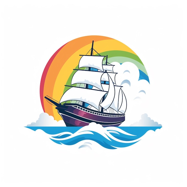 logotipo de barco con arcoiris