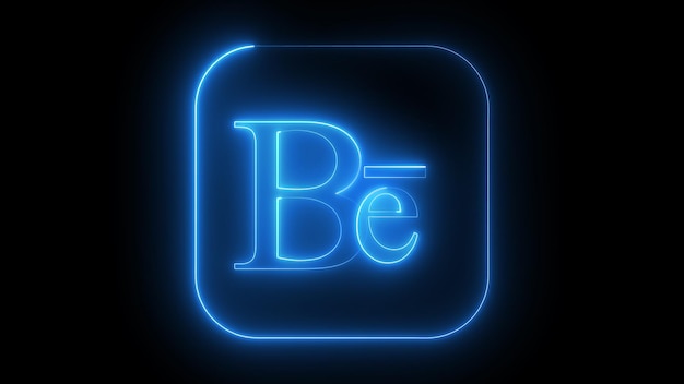 Un logotipo de Behance de neón azul brillante sobre un fondo negro