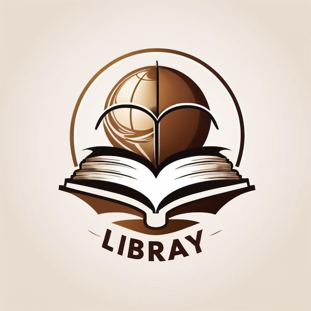 Foto el logotipo de una biblioteca contiene una combinación de libros y global y pluma de tinta emblema del logotipo moderno