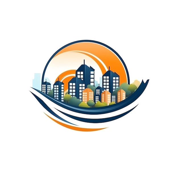 Logotipo de bienes raíces Edificio de apartamentos Logotipo de gráfico de negocios Diseño de logotipo Ciudad urbana Imagen generada por IA