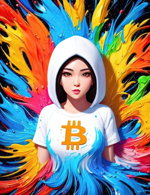 Logotipo de Bitcoin en varios colores Explosiones de colores IA generativa