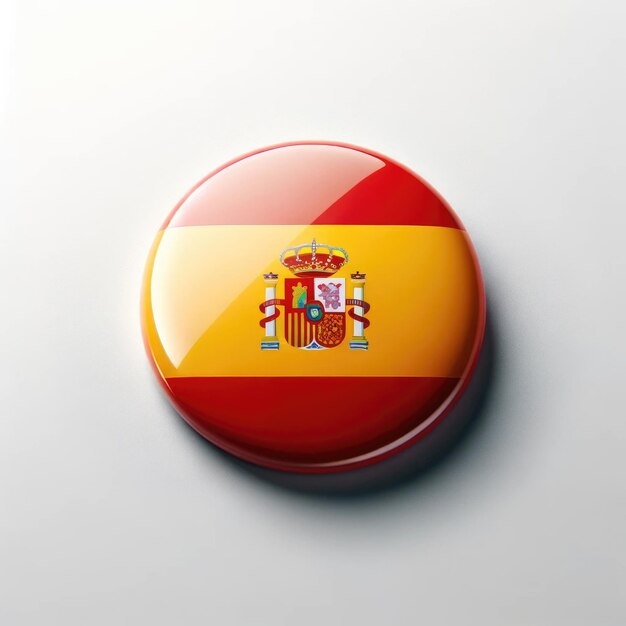 Logotipo de botón 3D con bandera española en fondo blanco