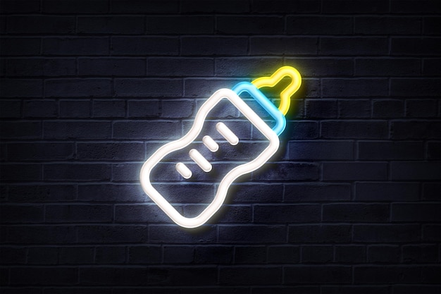 Logotipo brilhante do sinal de néon da garrafa de alimentação de néon