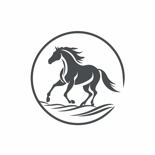 Logotipo de caballo enérgico en tono monocromo sobre fondo blanco