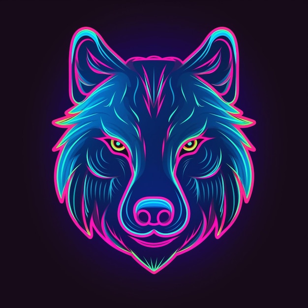 logotipo de cabeza de lobo de estilo neón
