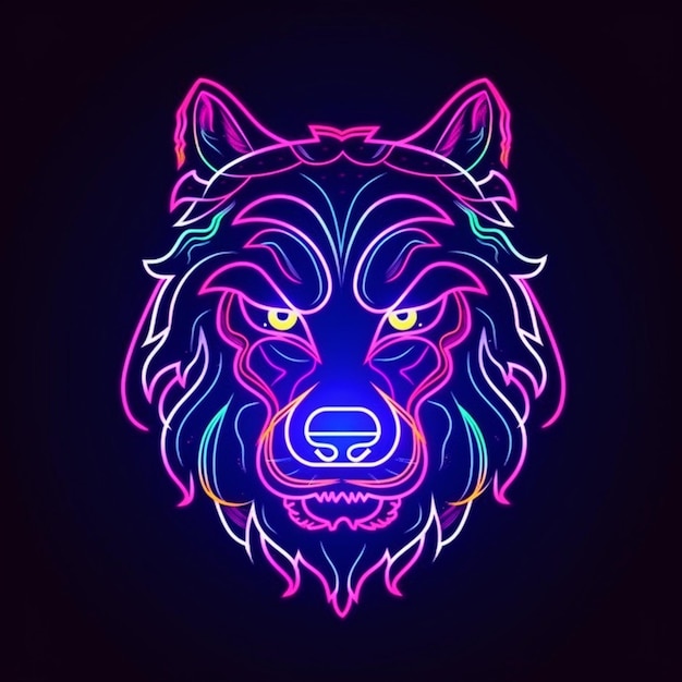 logotipo de cabeza de lobo de estilo neón