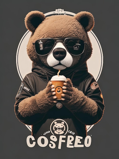 Foto el logotipo de cafe oso bear con gafas