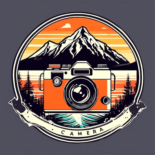 En el logotipo de la cámara una ilustración detallada Mountain Splash camiseta diseño gráfico pieza de obra de arte