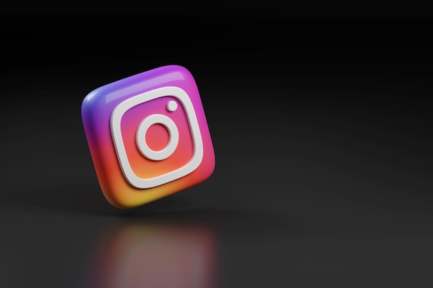 Logotipo de cámara de Instagram sobre fondo negro con copia espacio ilustración 3d