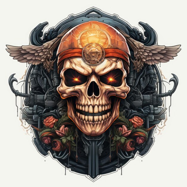 Foto logotipo de la camiseta de la calavera punk rock armas del cráneo militar arte oscuro