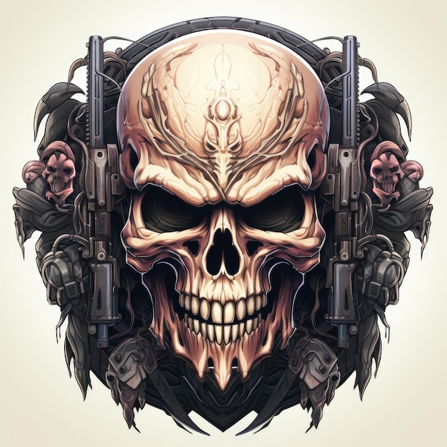 Foto logotipo de la camiseta de la calavera punk rock armas del cráneo militar arte oscuro