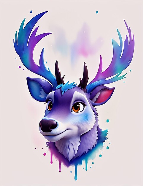 Foto logotipo de cara de ciervo colorido mirando hacia adelante