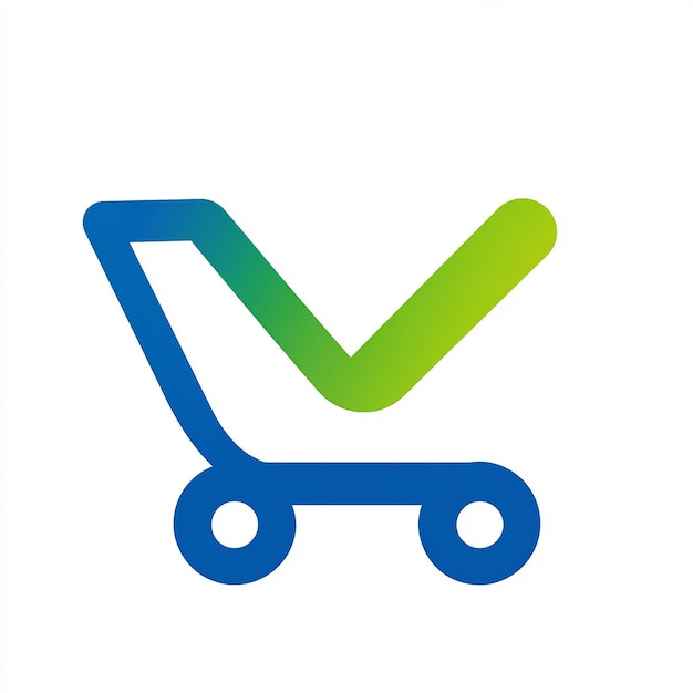 Logotipo de un carrito azul combinado con una marca de comprobación verde