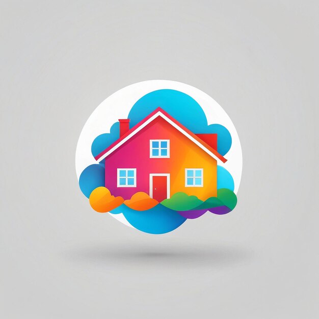 Foto el logotipo de la casa inmobiliaria es un símbolo de una casa en las nubes.