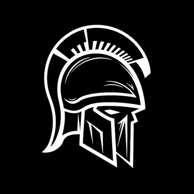 Foto un logotipo de casco espartano blanco y negro en un fondo negro