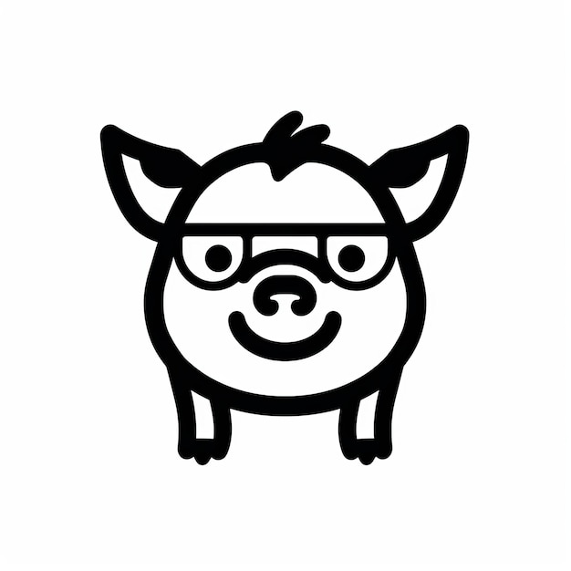 Foto el logotipo del cerdo en blanco y negro con gafas al estilo de michael cho