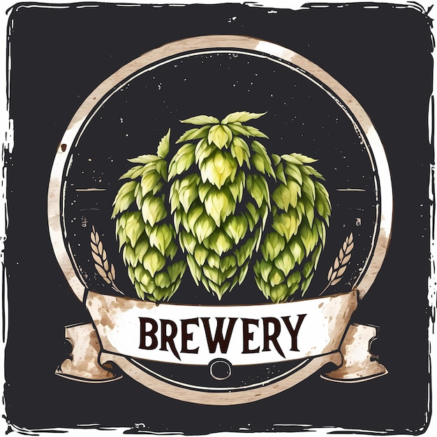 Logotipo de la cervecería vintage con malta Ilustración aislada pintada a mano en acuarela sobre fondo negro