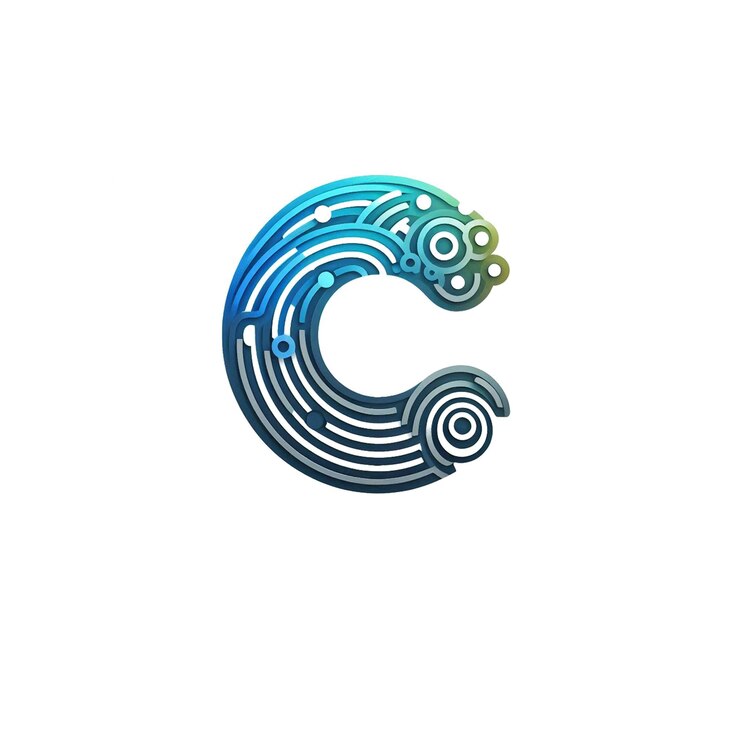 Logotipo cibernético de la letra C con circuitos digitales