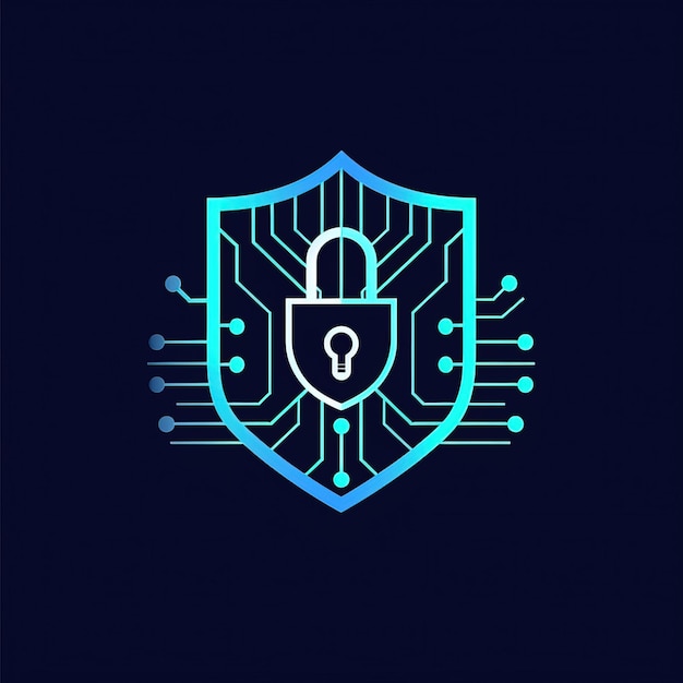 Logotipo de ciberseguridad con escudo y candado Ilustración vectorial