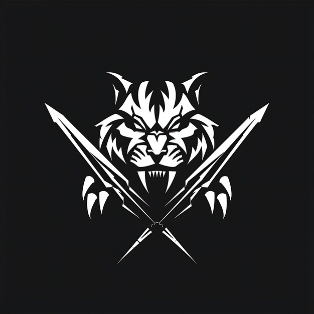 El logotipo del Clan de la Pantera Feroz con la cabeza de la pantera y las dagas para el diseño creativo del logotipo del tatuaje