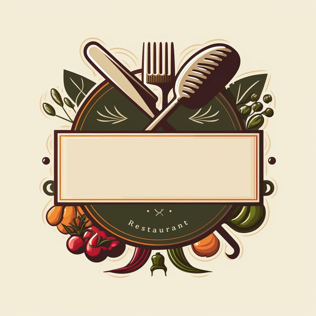 Foto logotipo clásico con utensilios de cocina y verduras