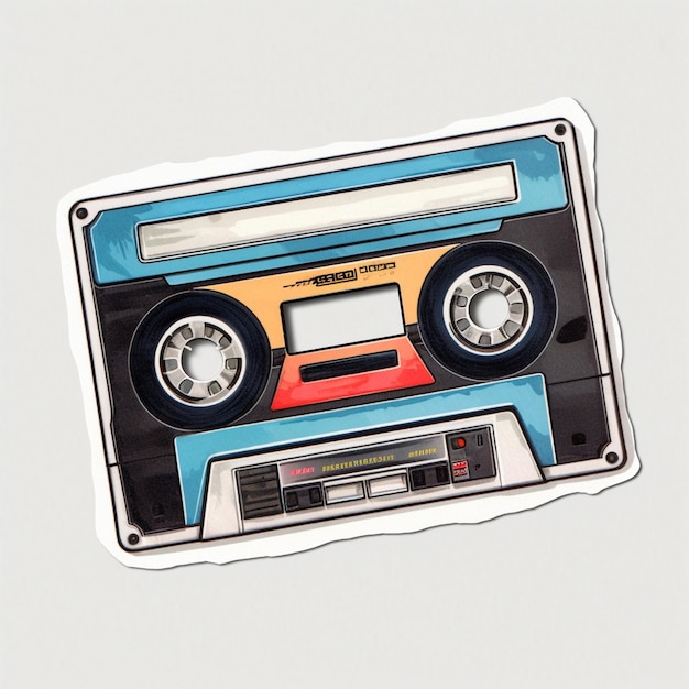 Foto logotipo colorido de fita cassete com fundo branco
