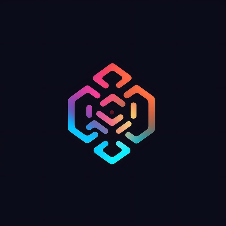 Foto un logotipo colorido con una forma geométrica sobre un fondo negro