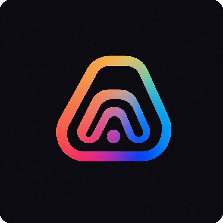 Foto un logotipo colorido que dice una letra en un triángulo