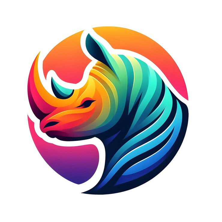 Foto un logotipo colorido con un rinoceronte y un caballo en el medio