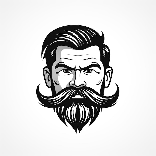 logotipo com a cabeça e o rosto de um homem com barba e bigode em um fundo branco Um emblema para um salão masculino de barbearia ou uma loja de marca