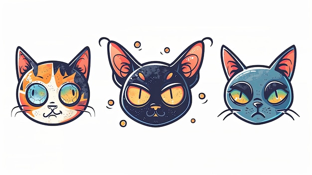 logotipo cômico três gatos em fundo branco